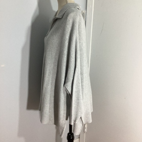 NEW W/T TOMMY BAHAMAS L/XL SHIMMER BONITA ZIP SWEATER PONCHO PEARL GRAY HEATHER - Picture 7 of 10